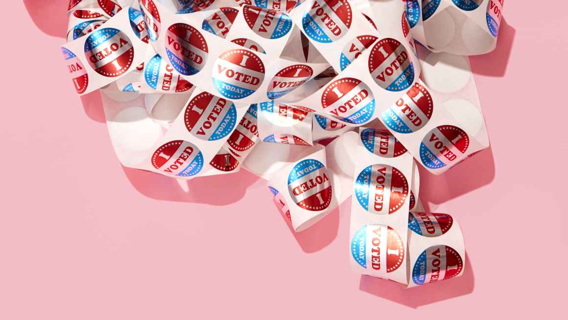 i voted stickers on a pink background