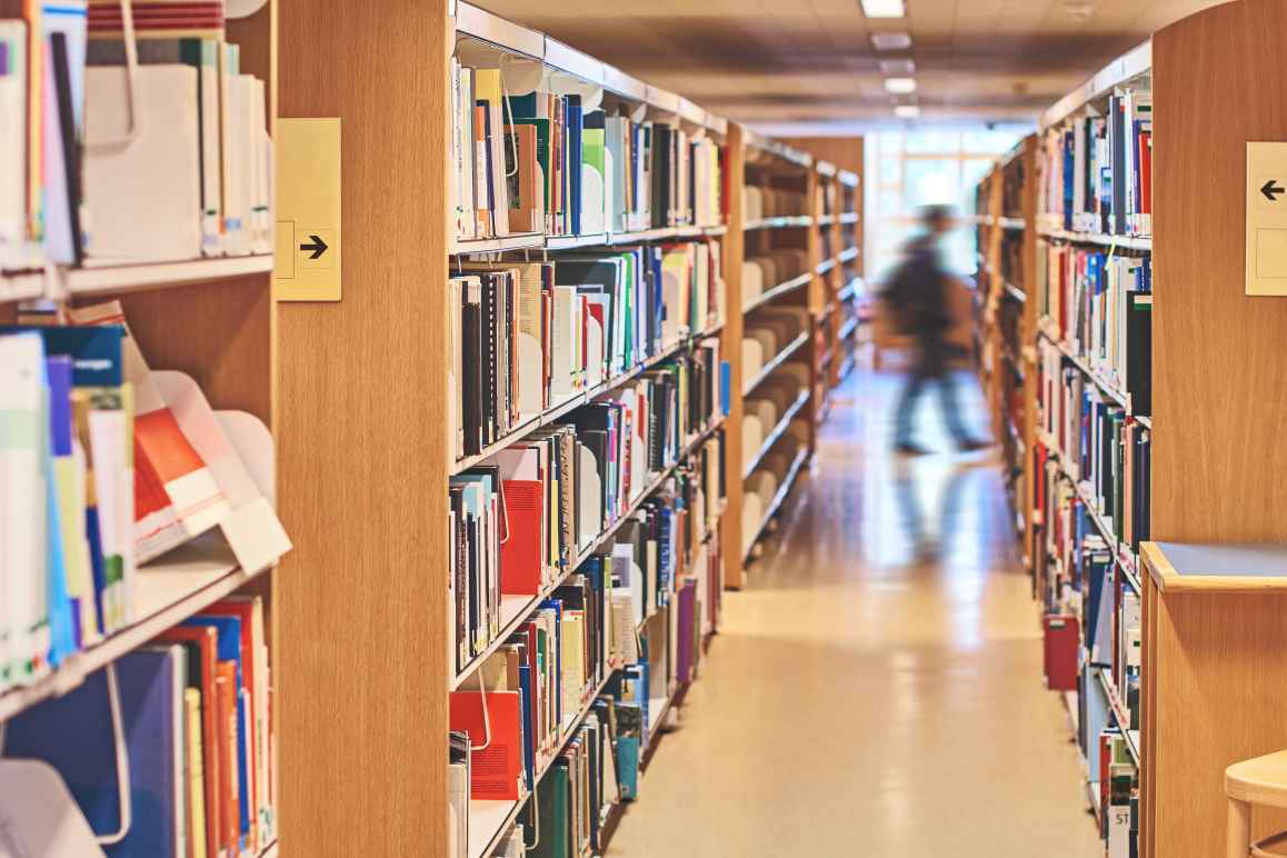 Library shelves filled with books